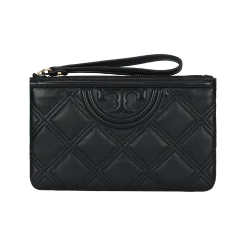 TORY BURCH Fleming Leather Clutch Women's Black