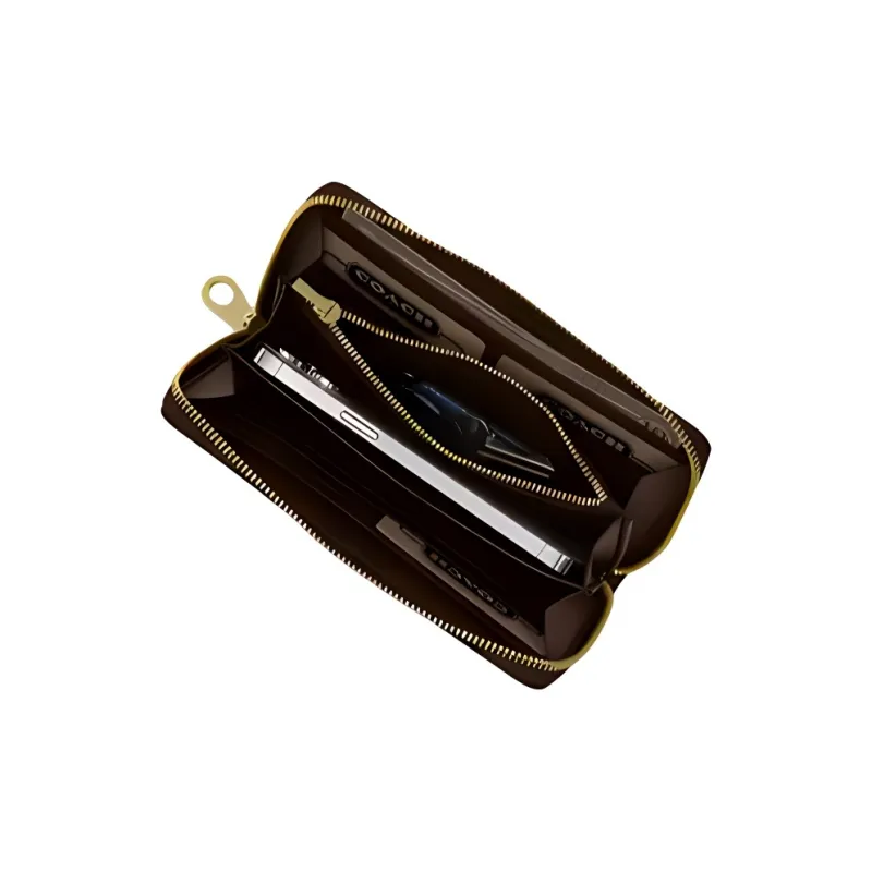 COACH Id Zip Wallet Refined Pebble Leather Clutches Card Holder Wallet Medium Size Women's Grass Green-2