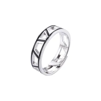 HUAYA S925 Silver Rings Men's Silver/Black