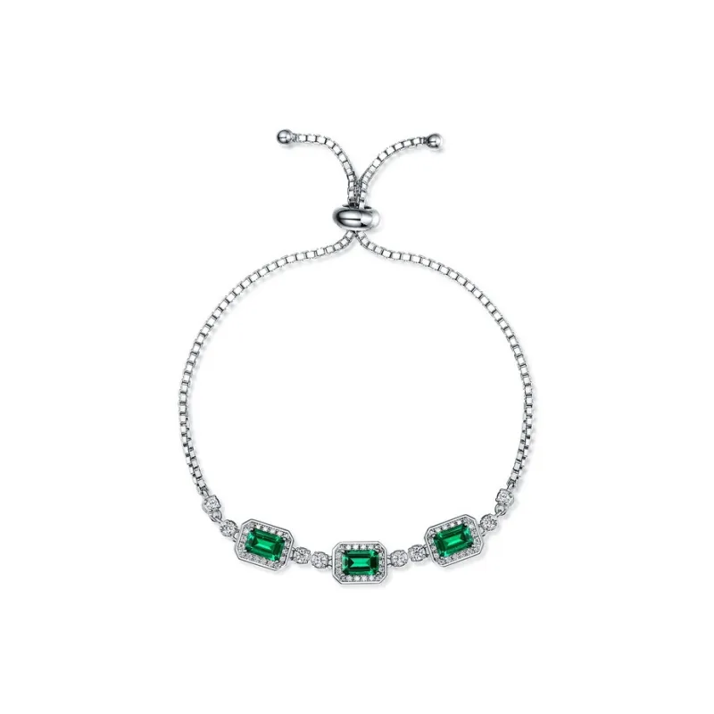 KOYOOME S925 Sterling Silver Cultured Emerald Bracelets Unisex-4