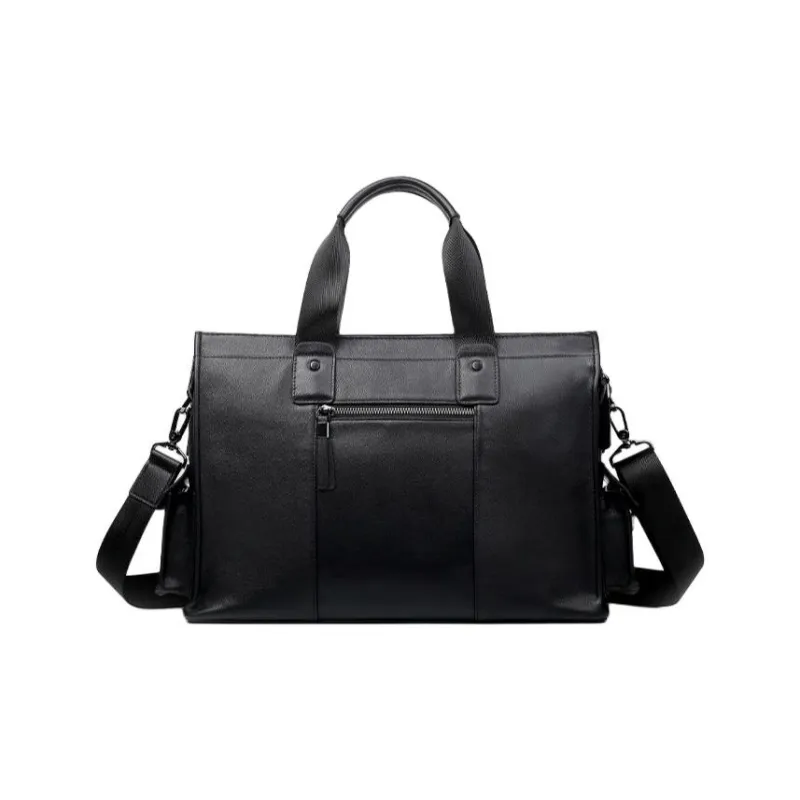 VIHUS Top Grain Cow Leather Portable Briefcase Regular Men's Black-2