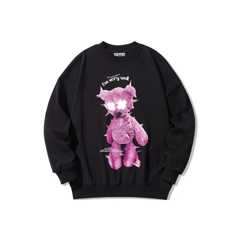 GUKUUL Reflective Bear Print Long Sleeved Crew Neck Pullover Sweatshirt Unisex-3