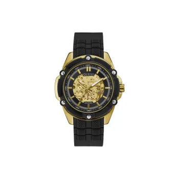 GUESS Wrist Watch Automatic Mechanical Movement Silicone Strap 47mm Cut Out Dial Men's Watches