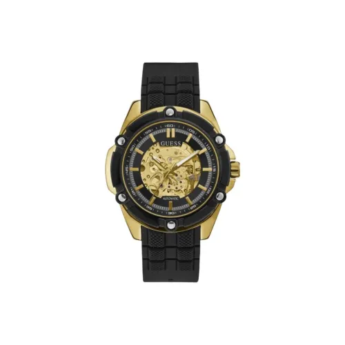 GUESS Wrist Watch Automatic Mechanical Movement Silicone Strap 47mm Cut Out Dial Men's Watches