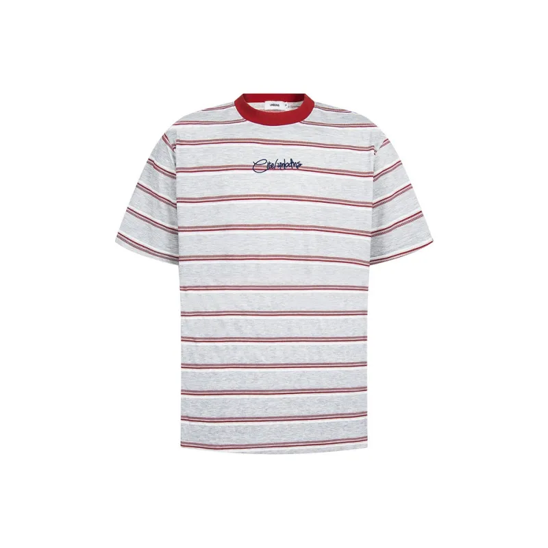 BONAS T Shirt Unisex Red And Gray Stripes-0