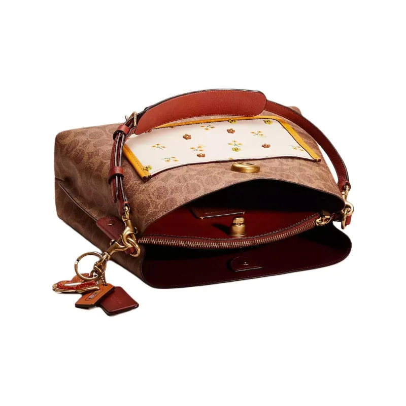 COACH Willow Pebbled Leather Bucket Bag, Crossbody Bag Large Size Women's Monogram Brown-2