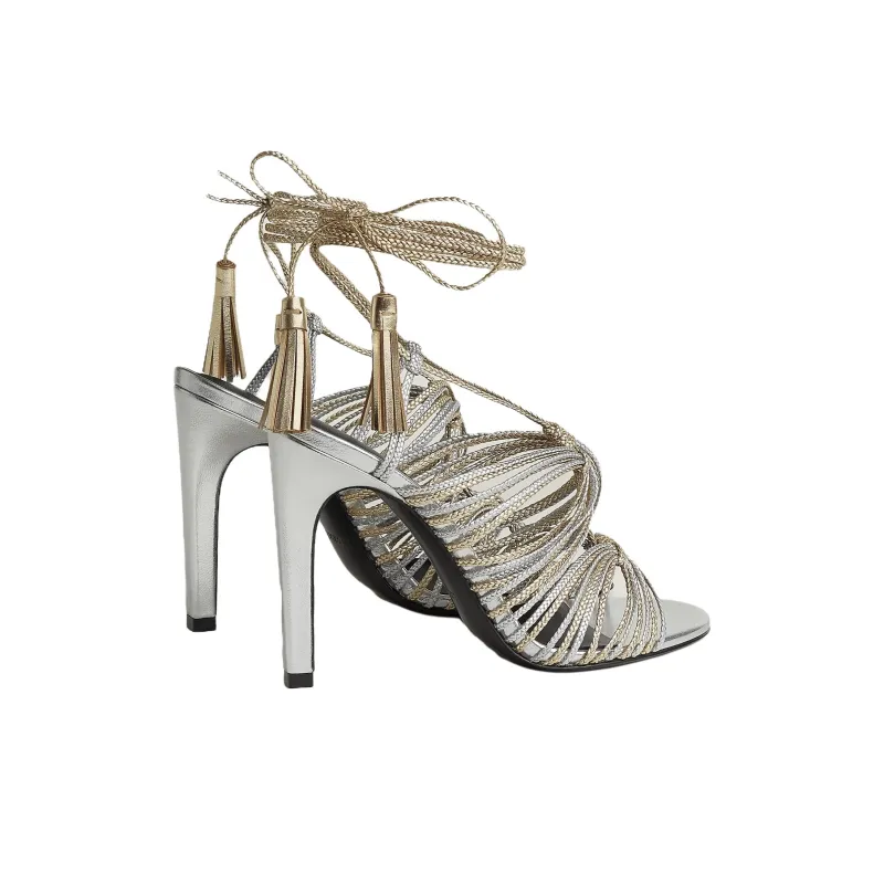 HERMES Karma One Strap Sandals 10.5cm Women's Silver-2