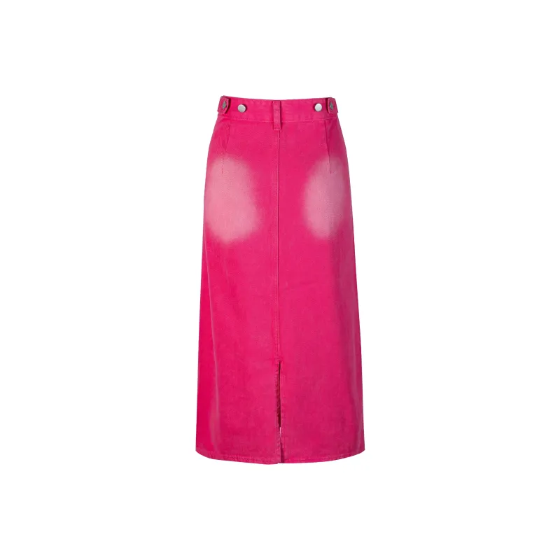 Wen Shan Denim Long Skirt Women's Rose Red-1