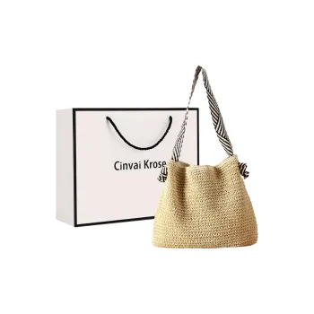 CinvaiKrose Paper Weaving Straw Woven Shoulder Bag, Tote, Portable Tote, Shopping Bag Large Size Women's Multicolor