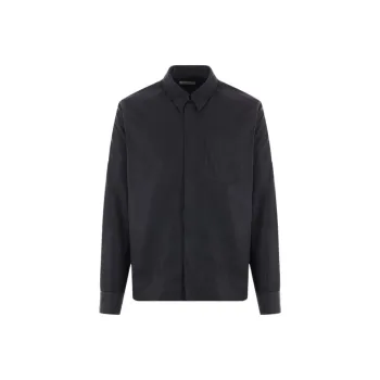DRIES VAN NOTEN Wool Herringbone Boxy Shirt Blazer