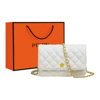 PT'SON Cow Leather Small Square Bag Shoulder Bag, Crossbody Bag Regular Women's White