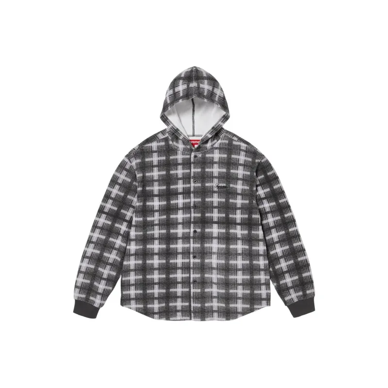 Supreme Hooded Plaid Knit Shirt-2