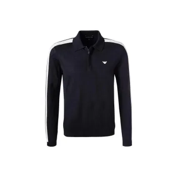 EMPORIO ARMANI Logo embroidered Virgin wool Polo Jumper