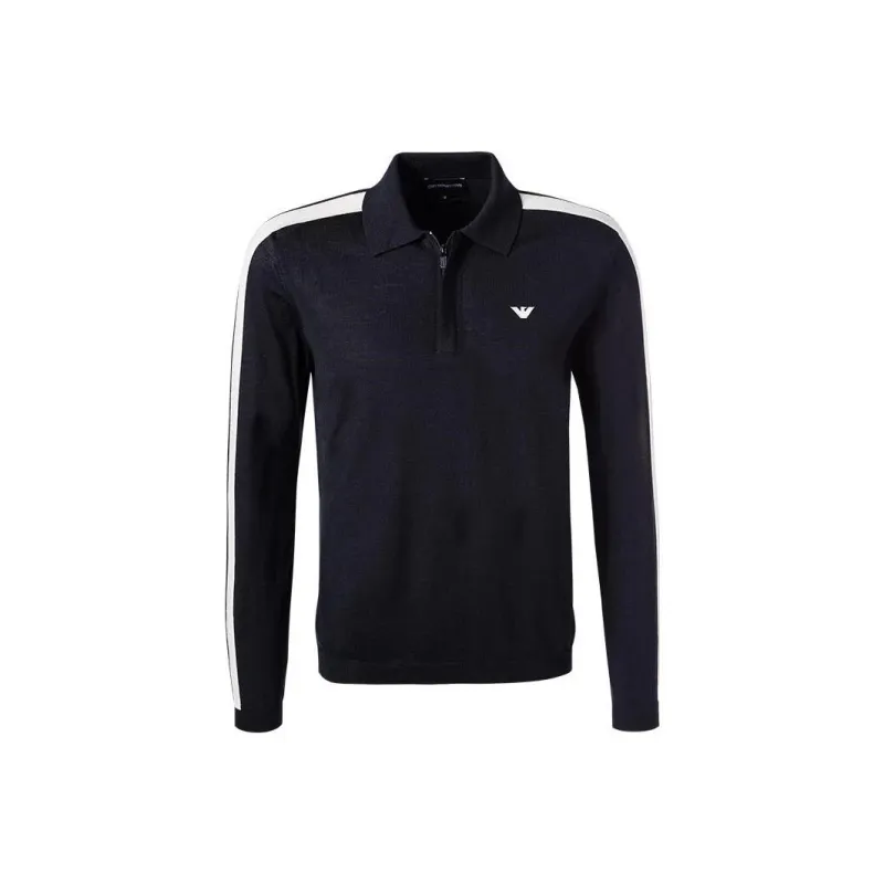 EMPORIO ARMANI Logo embroidered Virgin wool Polo Jumper-0