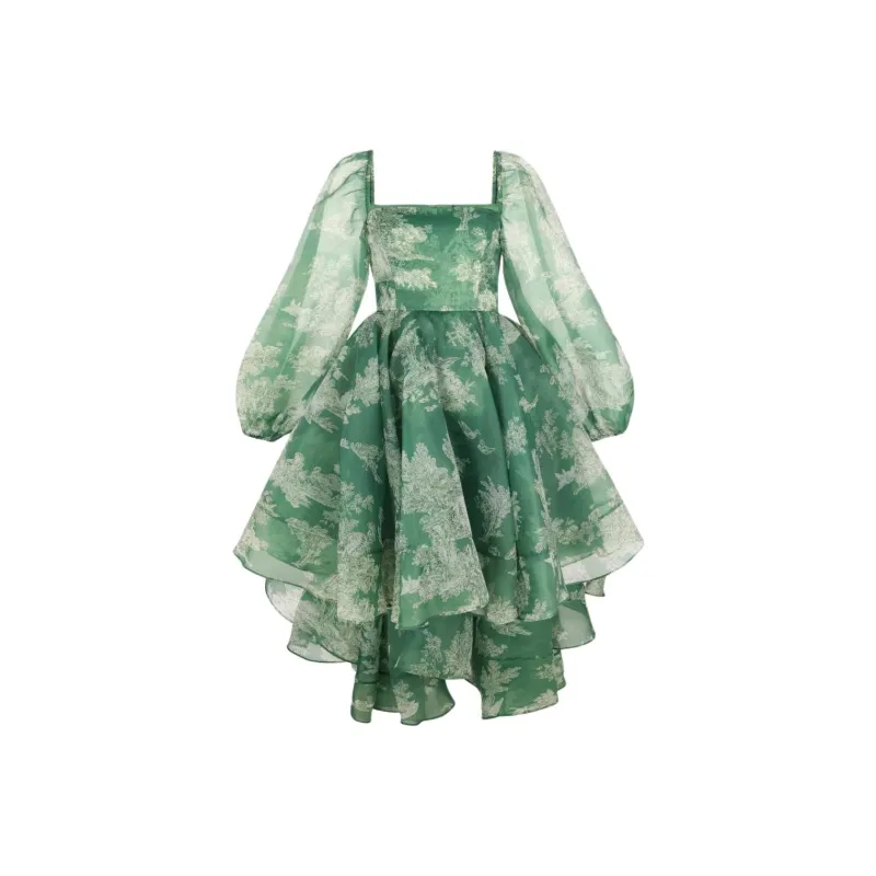 Selkie Collection Long Sleeved Dress Women's Green Pastoral Life Print-1