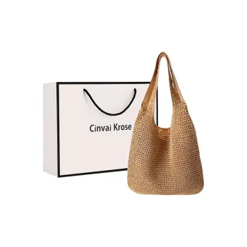 CinvaiKrose Straw Woven Shoulder Bag Women's Brown