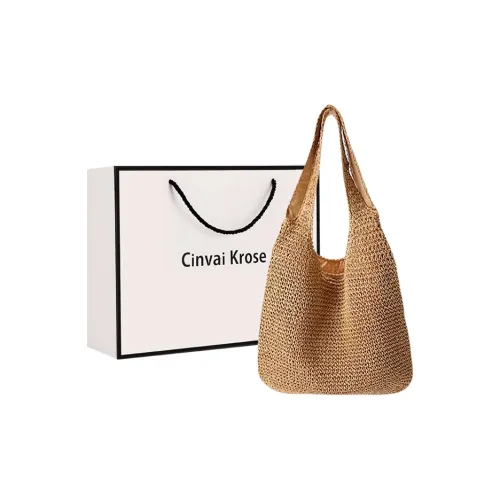 CinvaiKrose Straw Woven Shoulder Bag Women's Brown