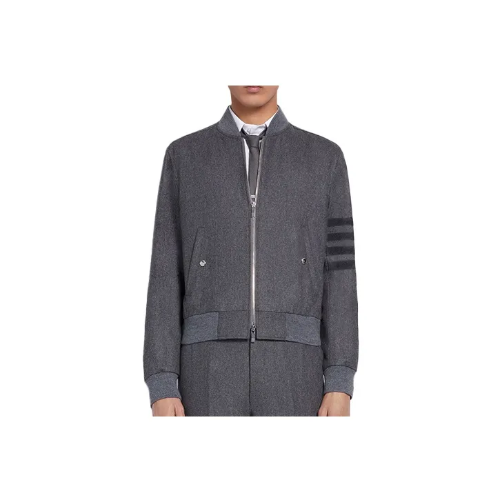 THOM BROWNE Tonal 4 Bar Flannel Blouson Jacket-0