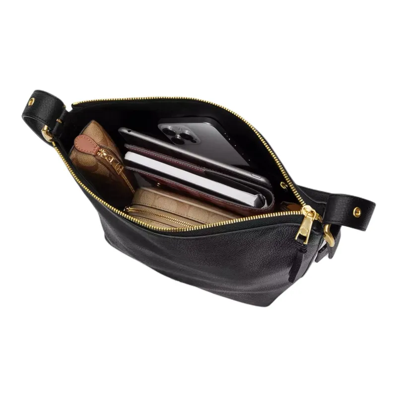 COACH Coated Canvas With Pebbled Leather Crossbody Bag, Shoulder Bag Medium Size Women's Walnut & Black-3