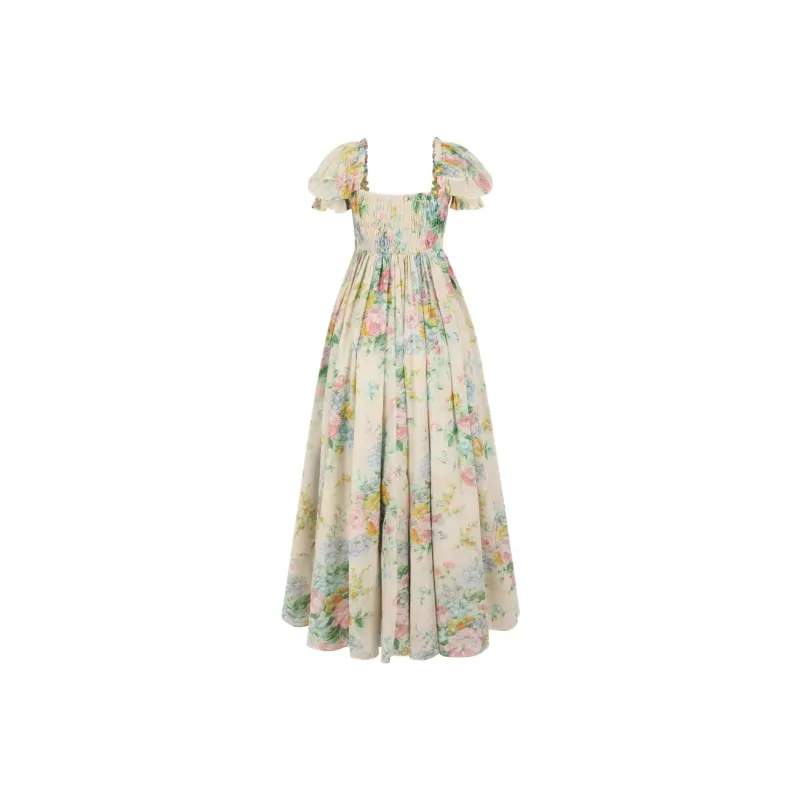 Selkie Collection Short Sleeved Dress Women's Apricot With Tiger Azure Rose Print-1