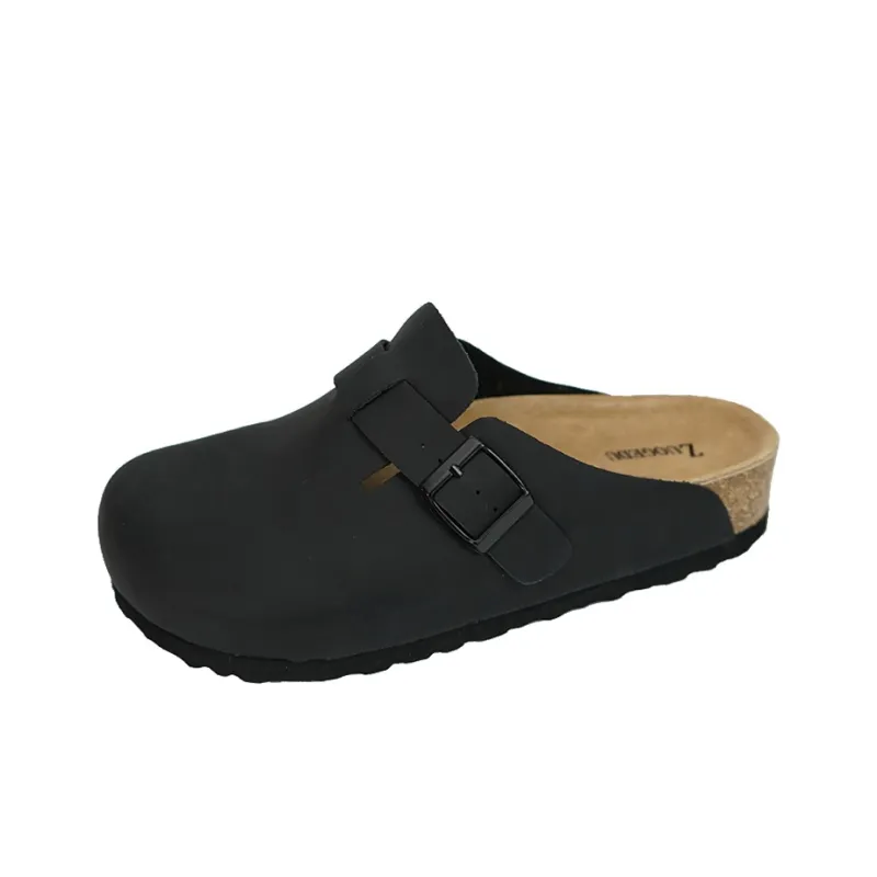 Zuogedu Abrasion Resistant Slip Resistant Closed Toe Slippers Unisex Black Leather-0
