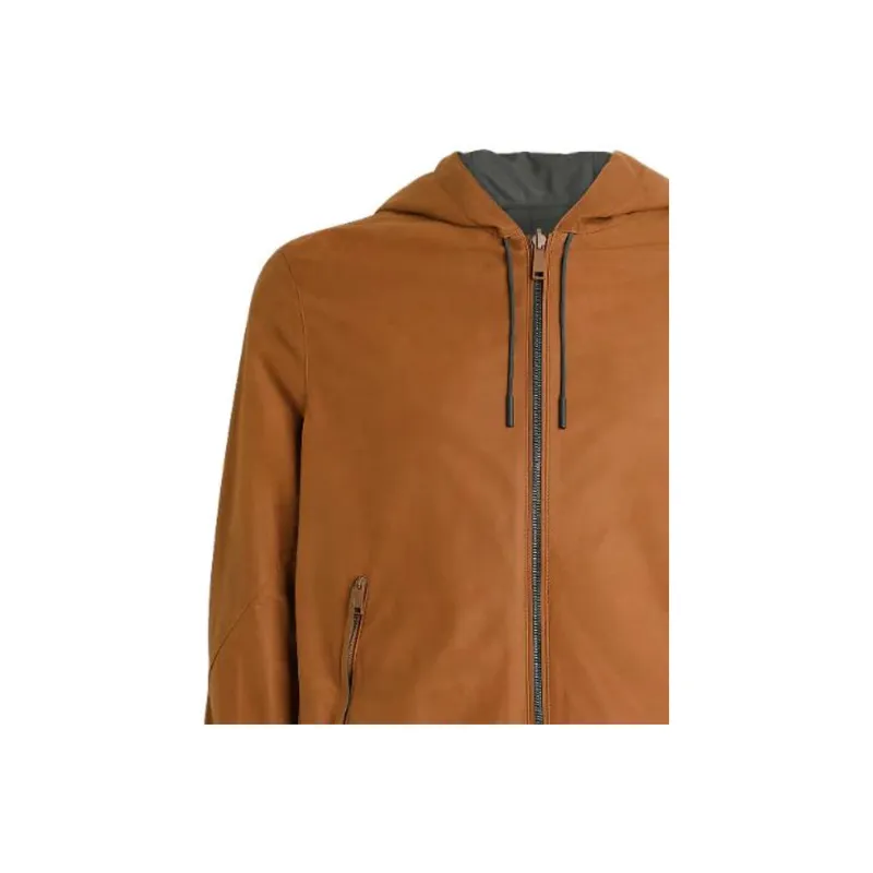 Zegna Leather Jacket Men's Red Brown-4