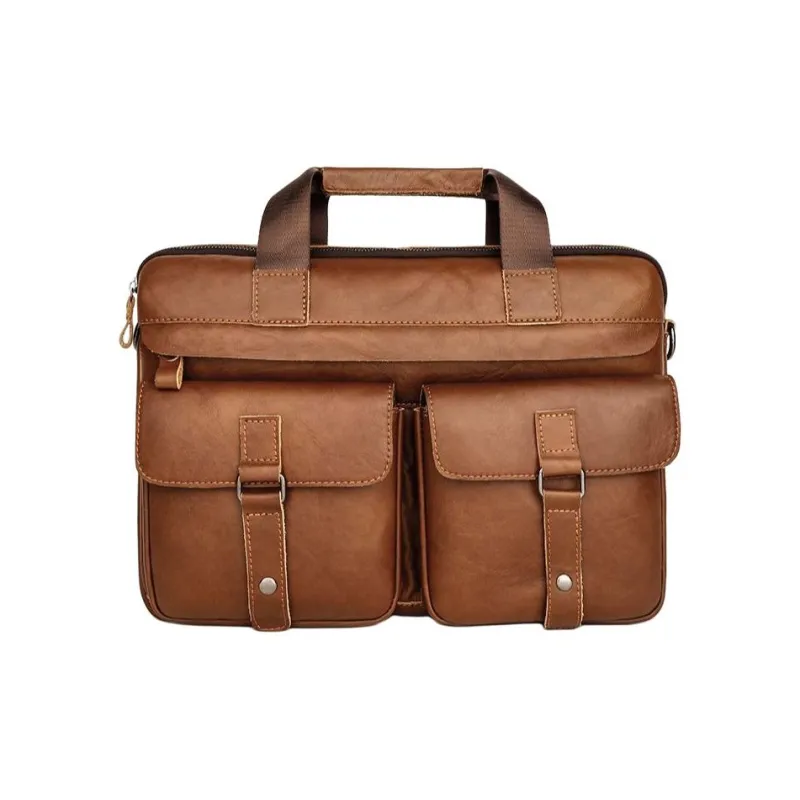 VIHUS Top Grain Cow Leather Briefcase Men's Black/Brown-1