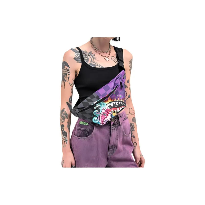 SPRAYGROUND Artificial Leather Crossbody Bag, Fanny Pack Regular Unisex Black Purple-2