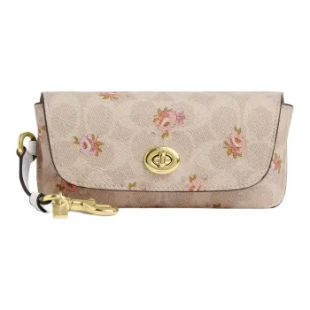 COACH SignatureCanvas Coated Canvas Eyeglass Pouch Trumpets Women's Sand & Multicolor