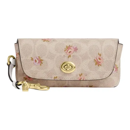COACH SignatureCanvas Coated Canvas Eyeglass Pouch Trumpets Women's Sand & Multicolor