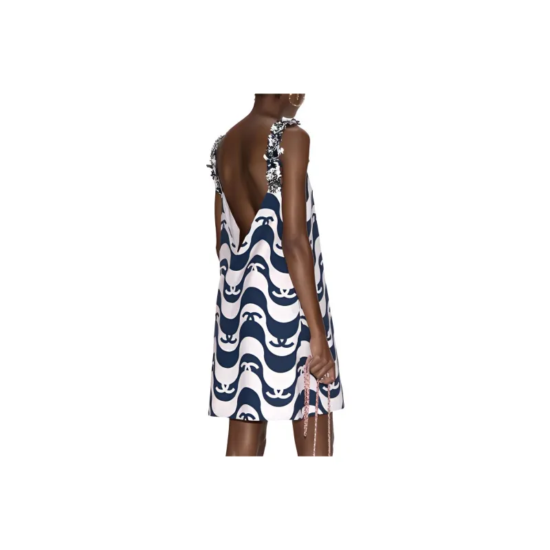 CHANEL Sleeveless Dress Women's Navy-1