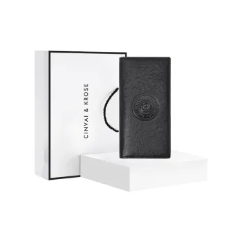 CinvaiKrose Cow Leather With Synthetic Leather Long Coin Purse, Clutch Storage Document Wallet Men's Black