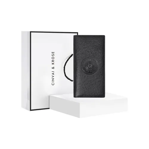 CinvaiKrose Cow Leather With Synthetic Leather Long Coin Purse, Clutch Storage Document Wallet Men's Black
