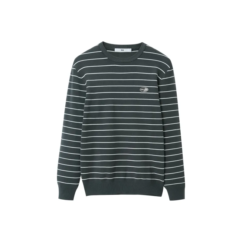 HLA Knitwear Men Dark Gray Stripes B7-0