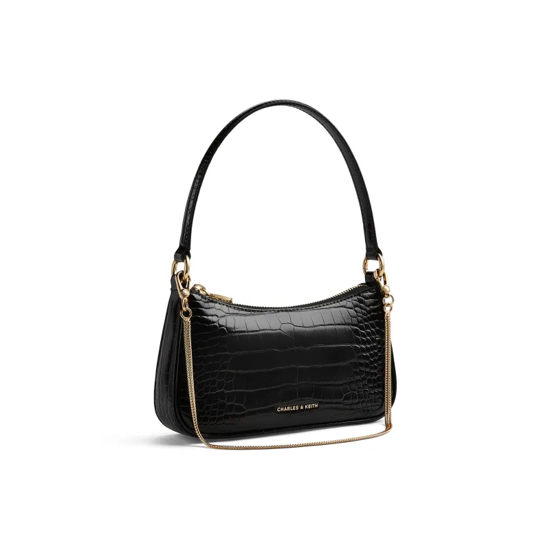 CHARLES&KEITH PU One Shoulder Handbag Trumpets Women's Cream Croco Cream/Black Croco Black-5