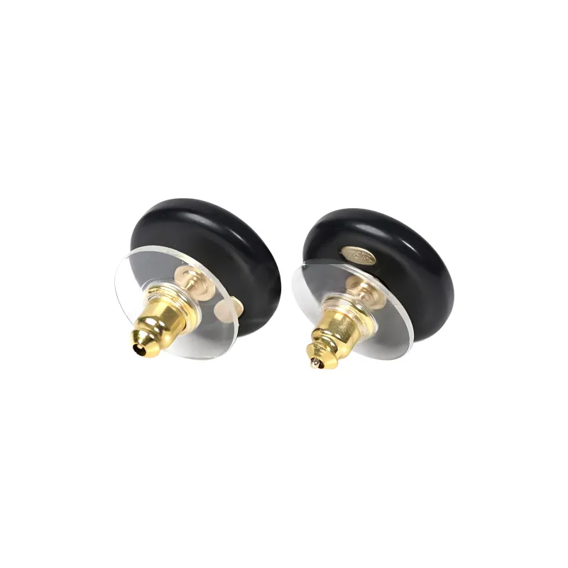 CHANEL Synthetic Cubic Zirconia Stud Earrings Women's Black-1