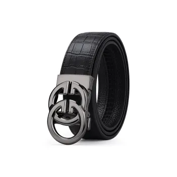 WilliamPOLO Top Grain Cow Leather Belts Men's Gunmetal Automatic Buckle Width 3.5cm