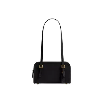COACH Swing Zip Crushed Leather Shoulder Bag Small Size Women's Black