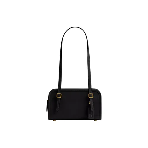 COACH Swing Zip Crushed Leather Shoulder Bag Small Size Women's Black