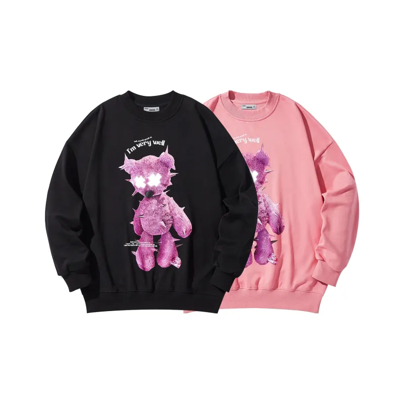 GUKUUL Reflective Bear Print Long Sleeved Crew Neck Pullover Sweatshirt Unisex-5