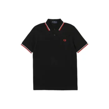FRED PERRY Polo Shirt Unisex Black Red White Frame