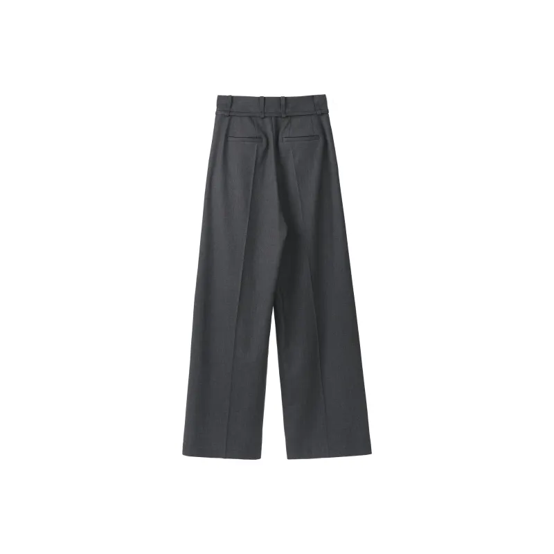 Fstudio Spring Summer Korean Style Design Light Colored Thin High Rise Lace Up Casual Pants Women's Gray-2