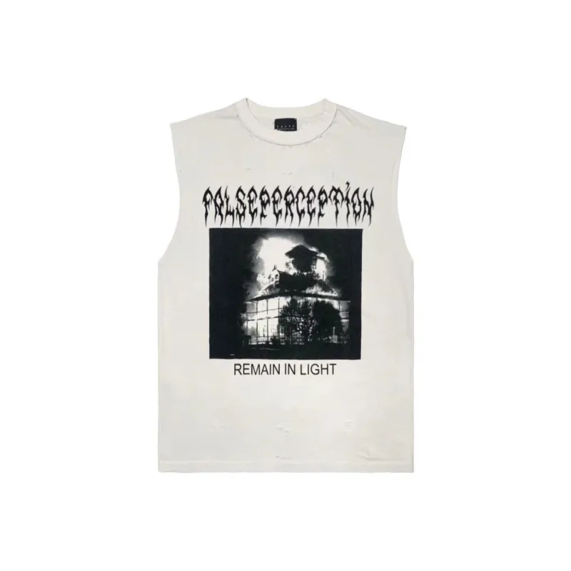 False Perception Tank Top Unisex Distressed White-0