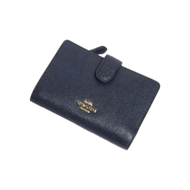 COACH Corner Zip Cross-Stitch Leather Wallet Medium Size Women's Navy-2