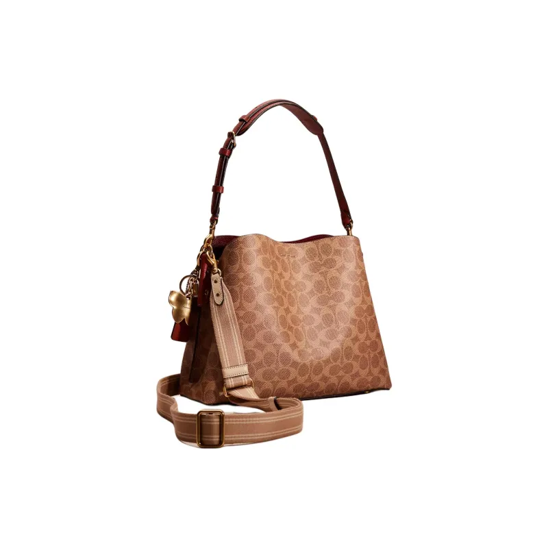 COACH Willow Pebbled Leather Bucket Bag, Crossbody Bag Large Size Women's Monogram Brown-1