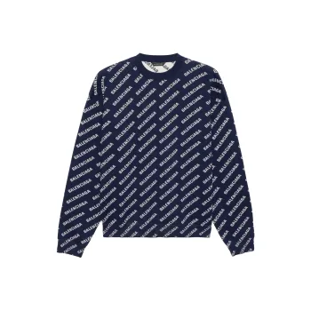 Balenciaga Allover Logo Printed Crewneck Knit Jumper