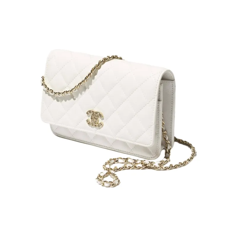CHANEL Calfskin Wallet, Shoulder Bag Women's White-1