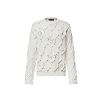LOUIS VUITTON Embellished Cable Knit Wool Blend Pullover