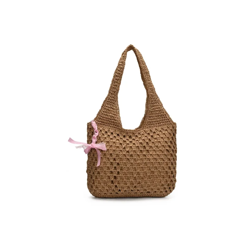 Single Warehouse Straw Woven Shoulder Bag Regular Women's Ecru/Khaki-7