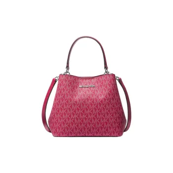 MICHAEL KORS Pratt Waterproof Canvas Shoulder Bag, Crossbody Bag, Handbag Small Size Women's Dark Color Raspberry